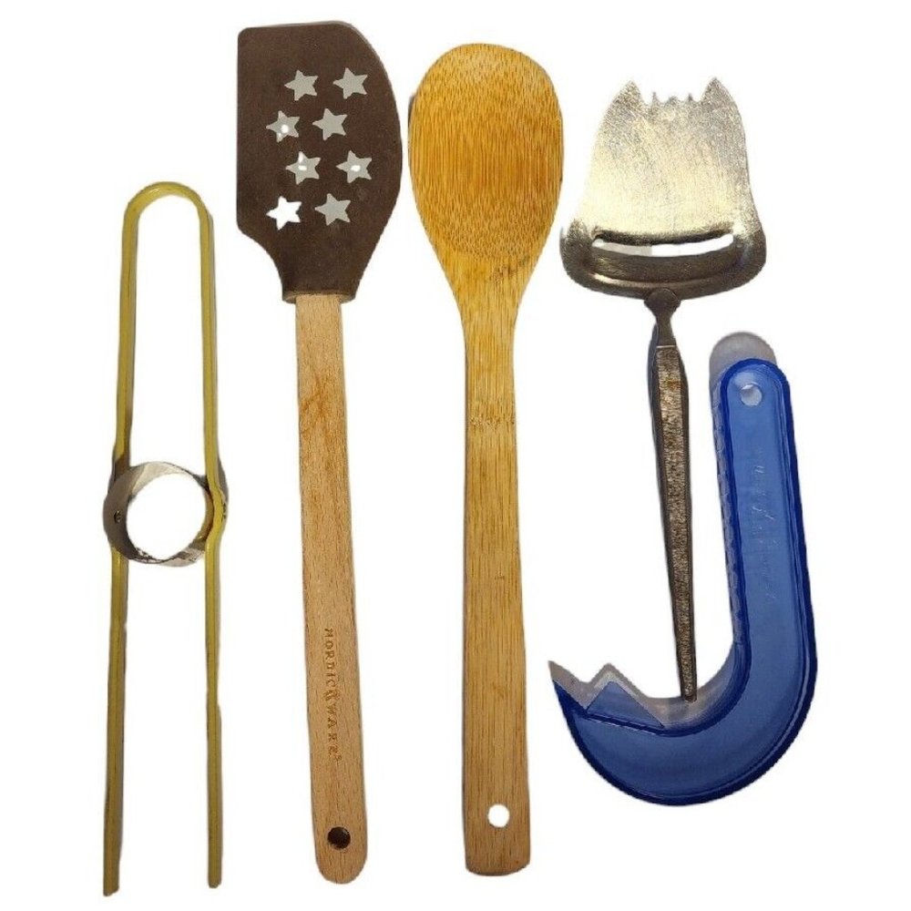 Kitchen Utensils Lot Wood Spoon Vintage Corn Cutter J Popper Cheese Slicer Fork